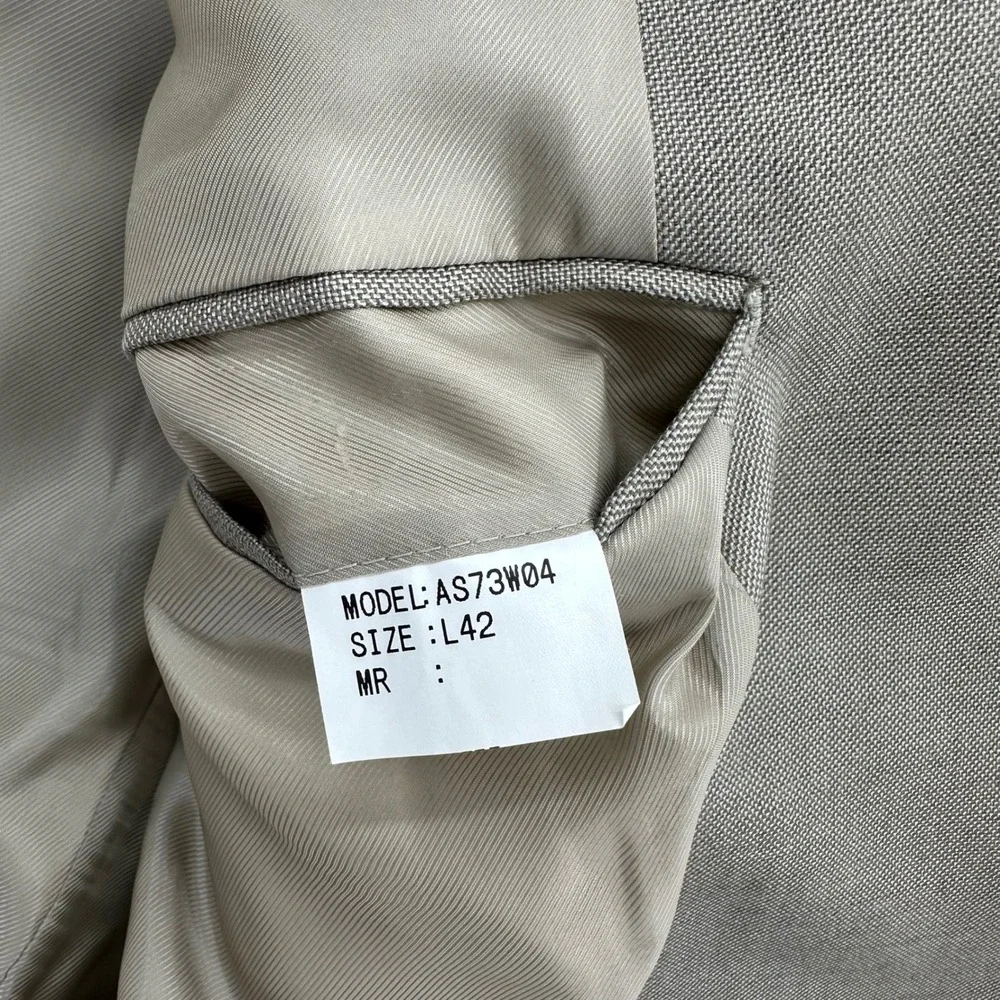 Alfani Blazer Mens 42L Beige Silk Wool Blend 3 Button Tailored Sport Coat